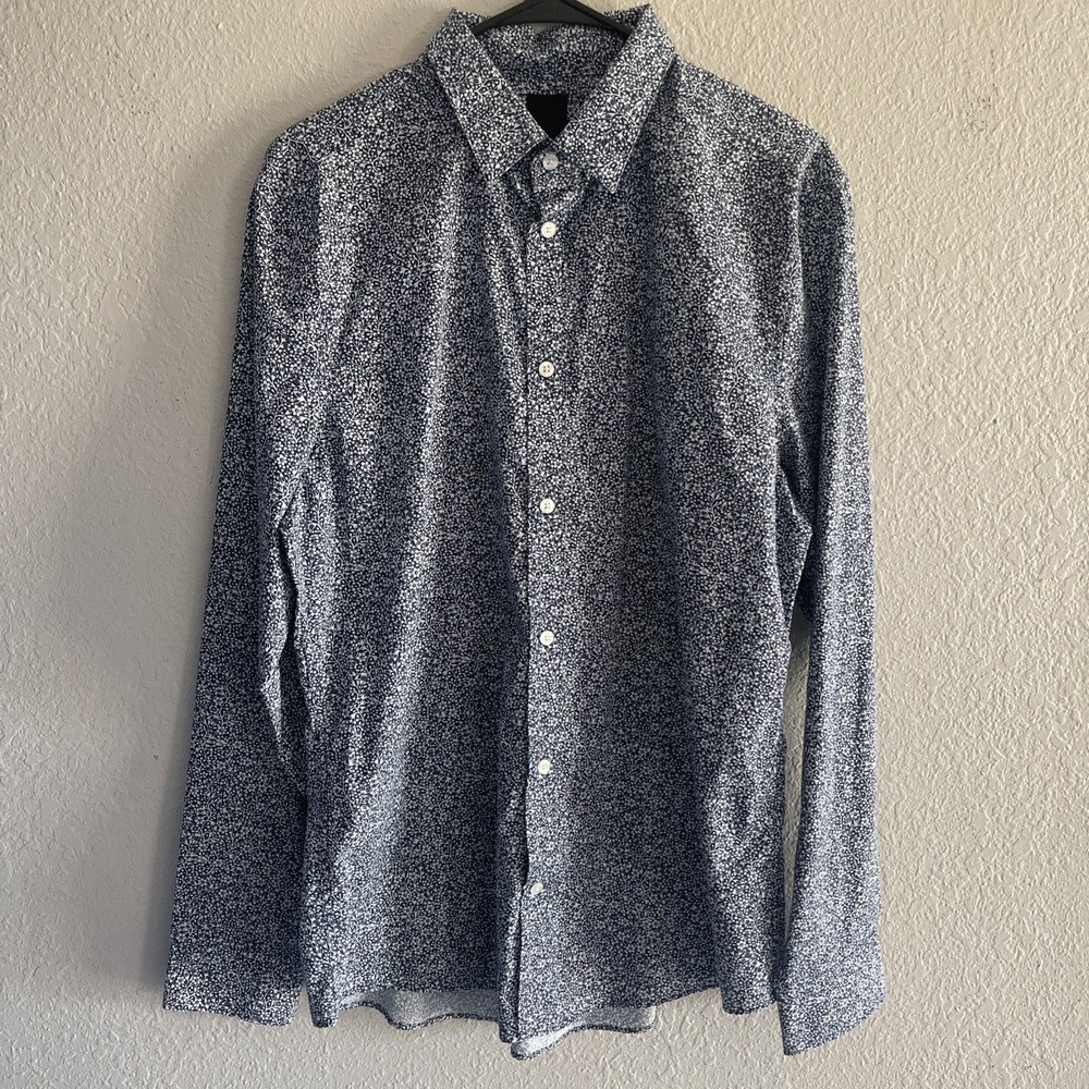 H&M Mens L Multicolor Abstract Slim Fit Button-Up Shirt Long Sleeve Easy Iron